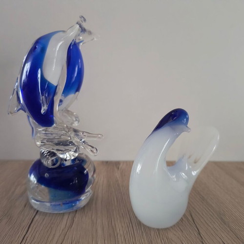 Glass decorative dolphins and bird new, pack of 2 pieces