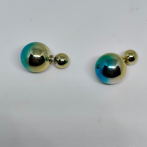 Double-sided earrings like new, gold and blue spheres