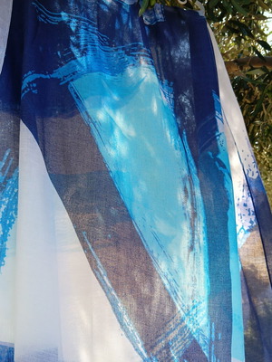 Alfred Sung large vibrant blue turquoise and white pareo