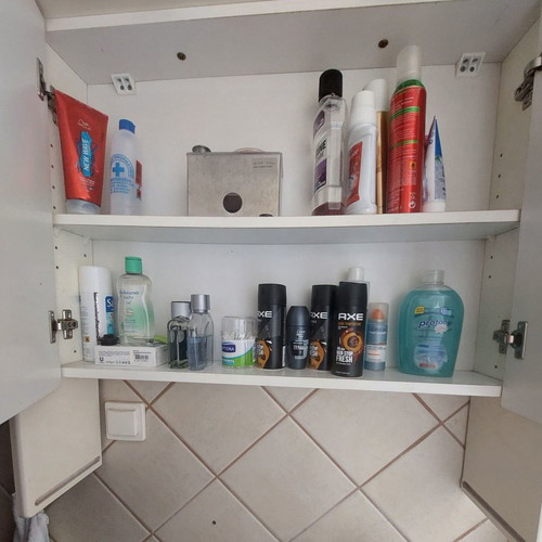 Bathroom mirror cabinet used with two shelves and glass shelf