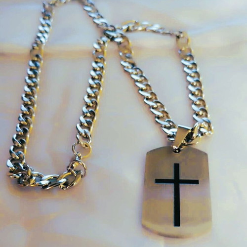Stainless Steel Cross Necklace with Black Details new