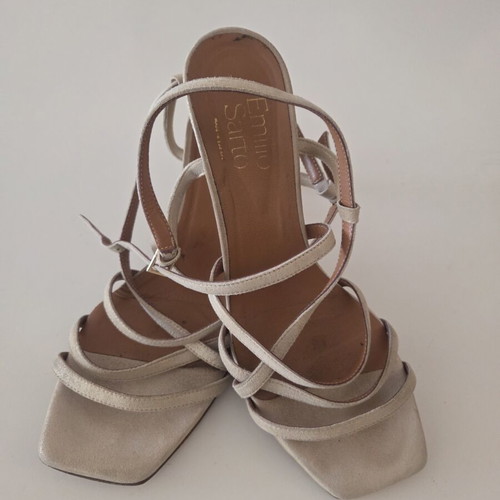 Emilio Sarto Strappy Square Toe Heel Sandals used, champagne metallic