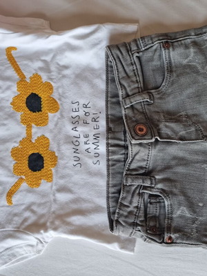 Girls denim set with top used, size 12-18M
