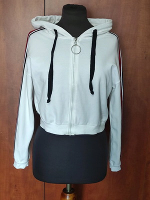 White Cropped Jacket with Hood and Sporty Stripes like new