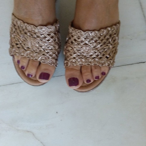 Platform sandals with gold woven details, size 38