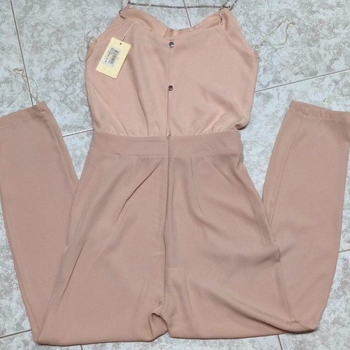 Jumpsuit with rhinestone straps like new, pink nude