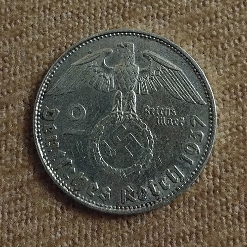 Germany 2 Mark 1937 Silver Coin Double Die Reverse Error