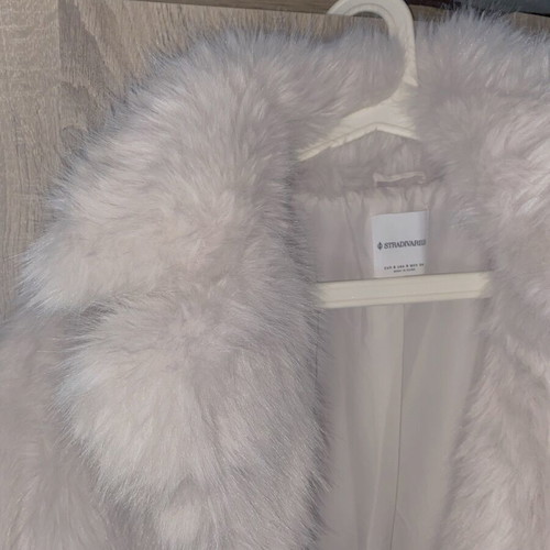 Faux Fur Coat Stradivarius New, White, Size S
