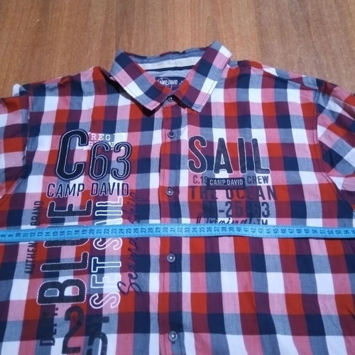 Camp David plaid shirt used, men's size L, red and blue