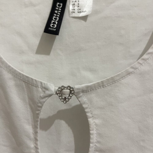 H&M white crop top with rhinestone hearts