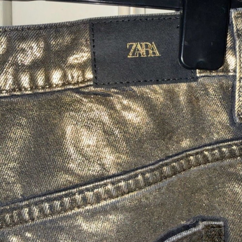 Zara high-waisted Z1975 jeans straight foil line like new, two-tone black and gold