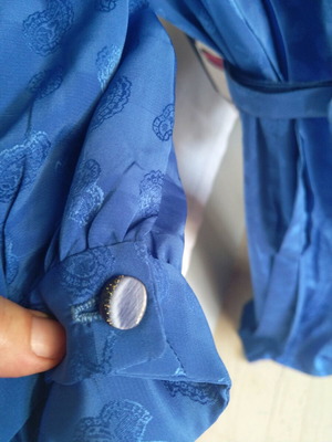 Handmade women's dress size L with pattern and artistic buttons