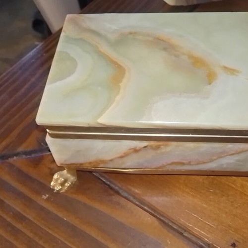 Vintage ashtray, lighter and jewelry box set from green onyx