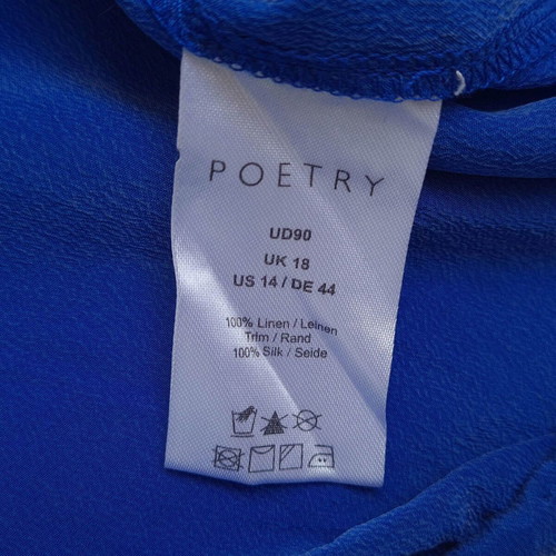 Poetry women's boho dress in linen and silk, size 44 / XXL, blue