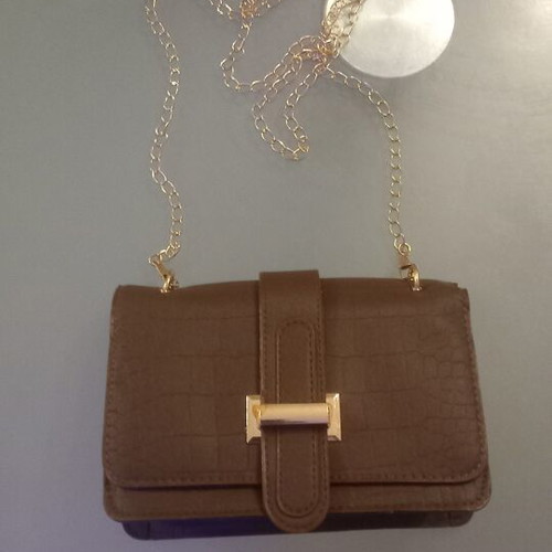 Crossbody bag new, brown synthetic leather with crocodile pattern