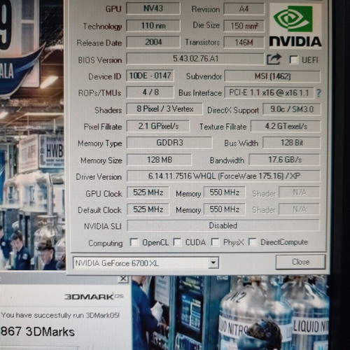 Nvidia Geforce 6700XL 128MB PCI-e κάρτα γραφικών μεταχειρισμένη