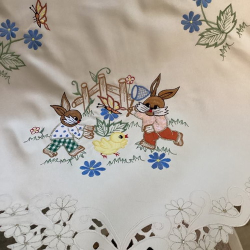 Easter tablecloths unused, set of 2 cotton and synthetic