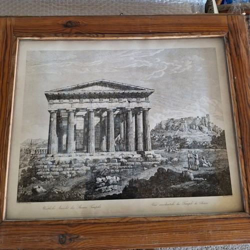 Benaki Museum Genuine Copy Wooden Frame Engraving with Glass used