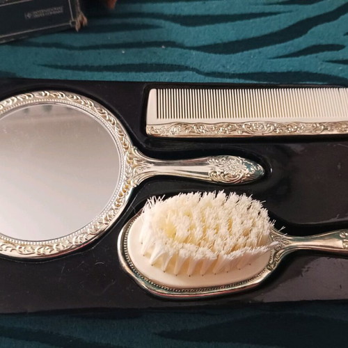 Vintage grooming set used, 3 pieces, silver plated