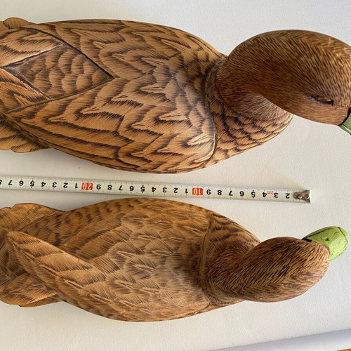 Wild duck wood carving pair used