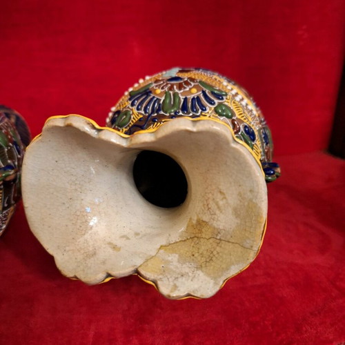 Satsuma vases used, set of 2, Japan, antique with minor rim damage