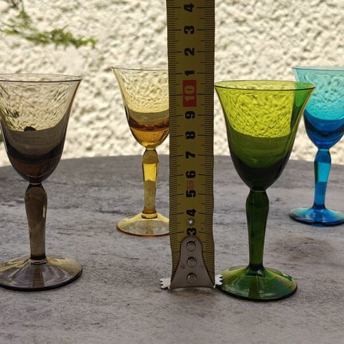 Vintage set of 5 colored liqueur glasses like new