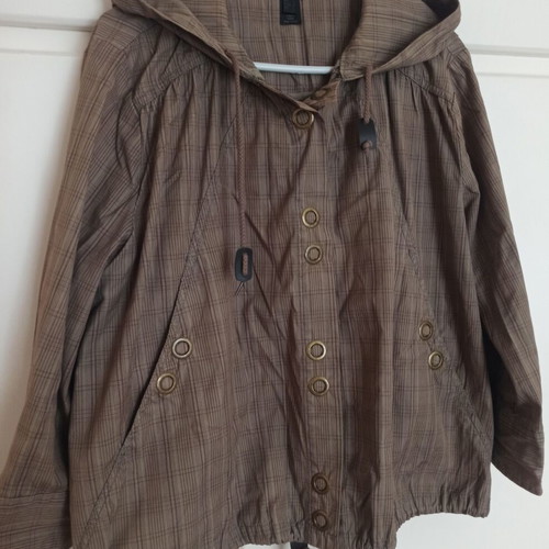 Mango lightweight jacket Large with hood and check pattern like new
