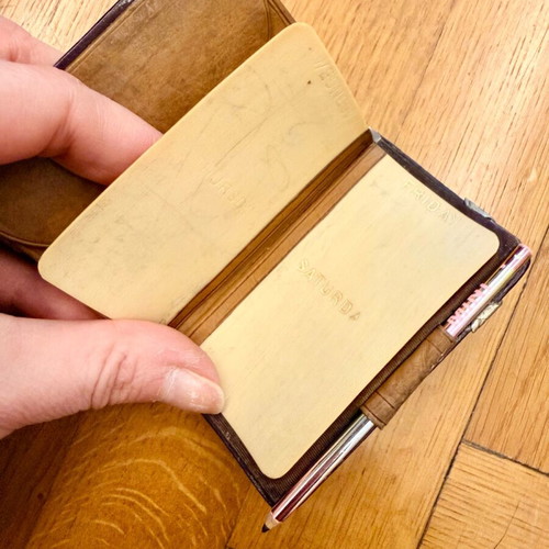 Vintage aide-mémoire used with pencil and leather case