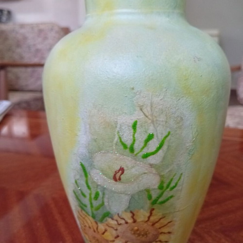 Handmade glass decoupage set (jug & vase)