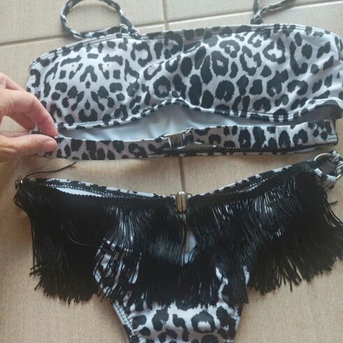 Leopard Print Bikini with Fringe and Removable Straps new