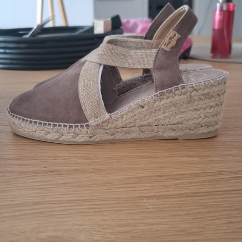 Toni Pons suede espadrilles with 6cm heel, new, size 37, beige and brown