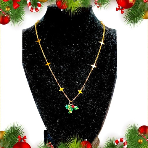 Handmade 2026 lucky necklace with mistletoe and steel chain with stars, new