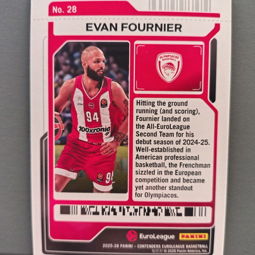 Panini Contenders Euroleague Evan Fournier Game Ticket Pink 029/125 like new