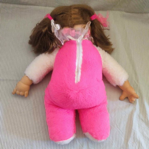 Vintage large collectible doll used, 40 cm, pink-fuchsia