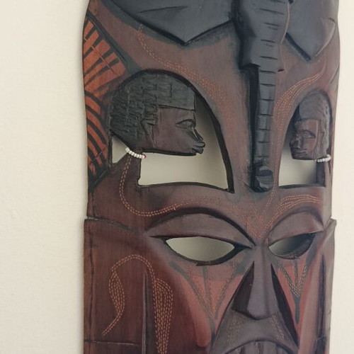 Handmade wooden African mask, carved decorative art