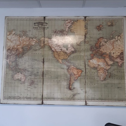 Vintage Triptych World Map in Antique Style with Earthy Tones