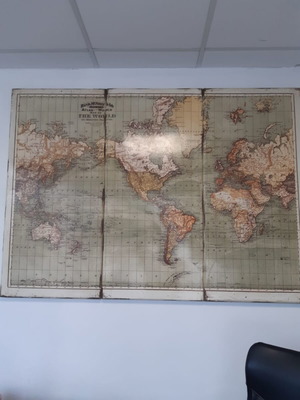Vintage Triptych World Map in Antique Style with Earthy Tones