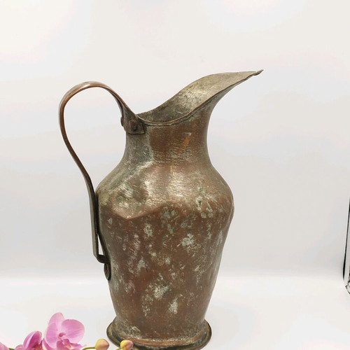Copper Hand-Forged Rustic Water Pitcher Used