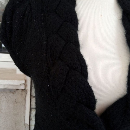 Black knitted mini dress like new with cable knit collar and sequins
