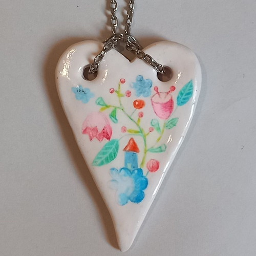 Handmade heart-shaped pendant made of polymer clay new