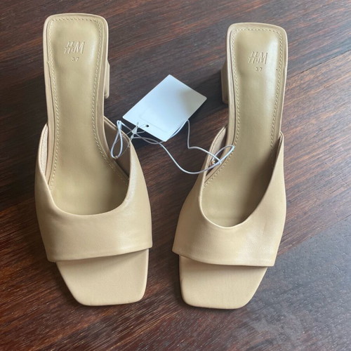 H&M mules beige new, square heel size 37, vegan leather
