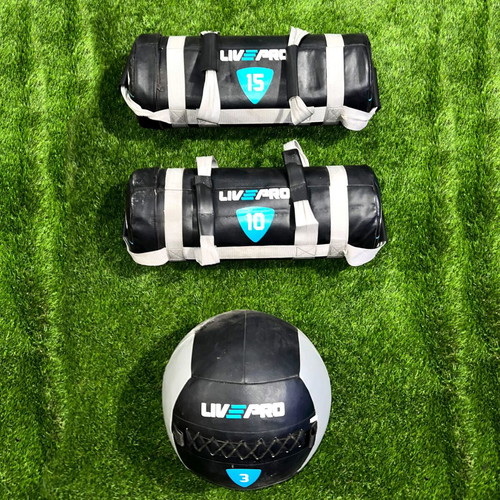 Live Pro Power Bag 10kg and 15kg and Live Pro Wall Ball 3kg like new
