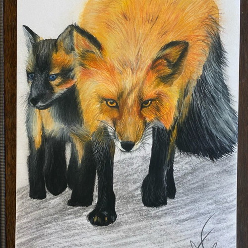Fox & Pup drawing new, A5, alcohol markers and Stabilo Carbothello pencils