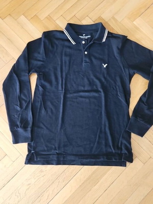 American Eagle Outfitters ανδρική μακρυμάνικη μπλούζα πόλο σε μαύρο, μέγεθος M
