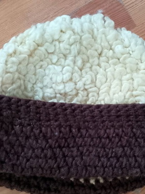 Vintage crochet hat used, size 54cm, beige and brown