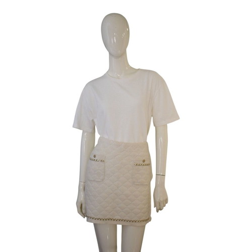 Chanel Cream Cashmere Knit Mini Skirt with Chain FR 34 XS