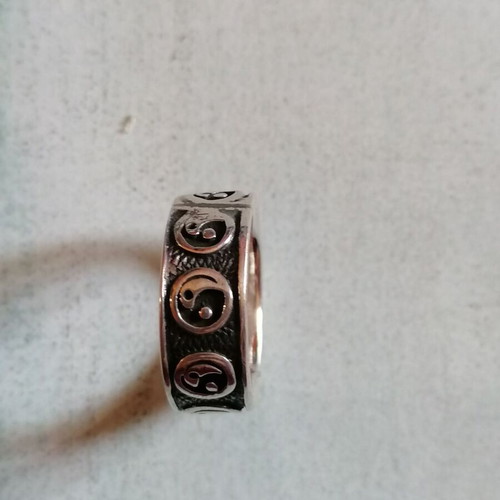 925 Silver wedding ring with embossed Yin Yang no 53 or 55 or 58