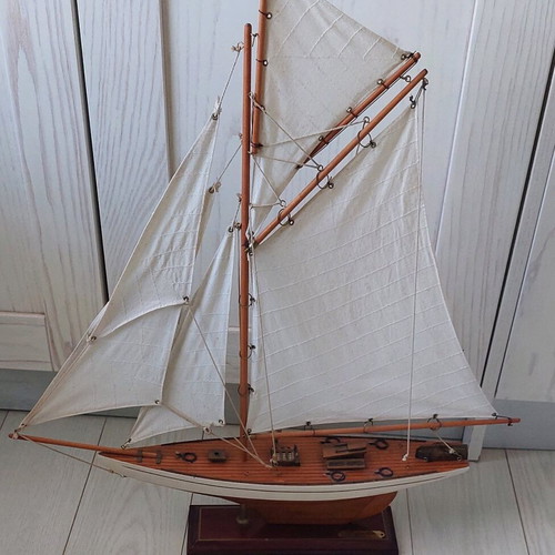 Decorative wooden sailboat used, height 60cm, width 51cm