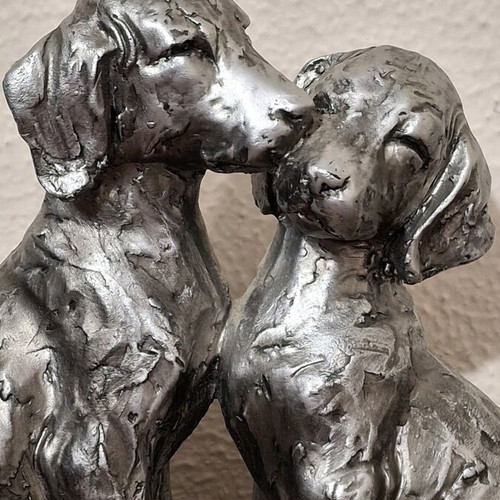 Decorative wooden figurine of loving dogs like new