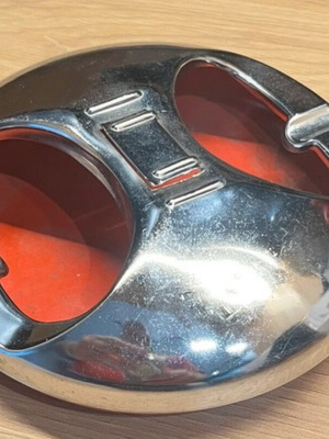 UFO ashtray used, retro 1960s metallic pop art design